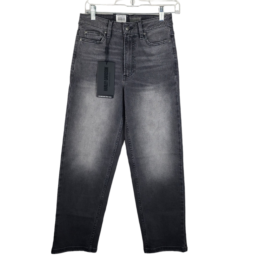 HARLEY DAVIDSON Womens 26 High Rise Ankle Jeans Distressed Black Denim Pants New